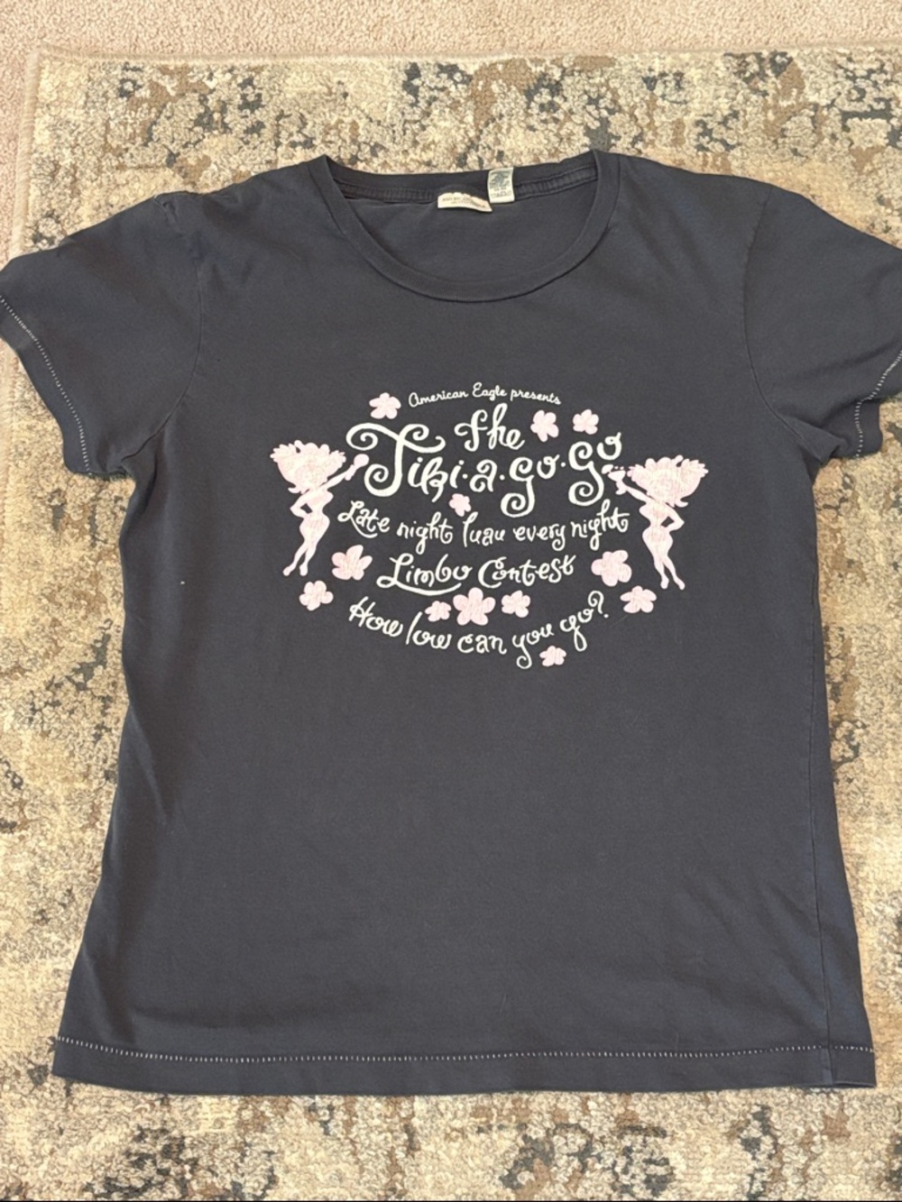 American Eagle Outfitters Navy Tee with Pink Fairy Graphic